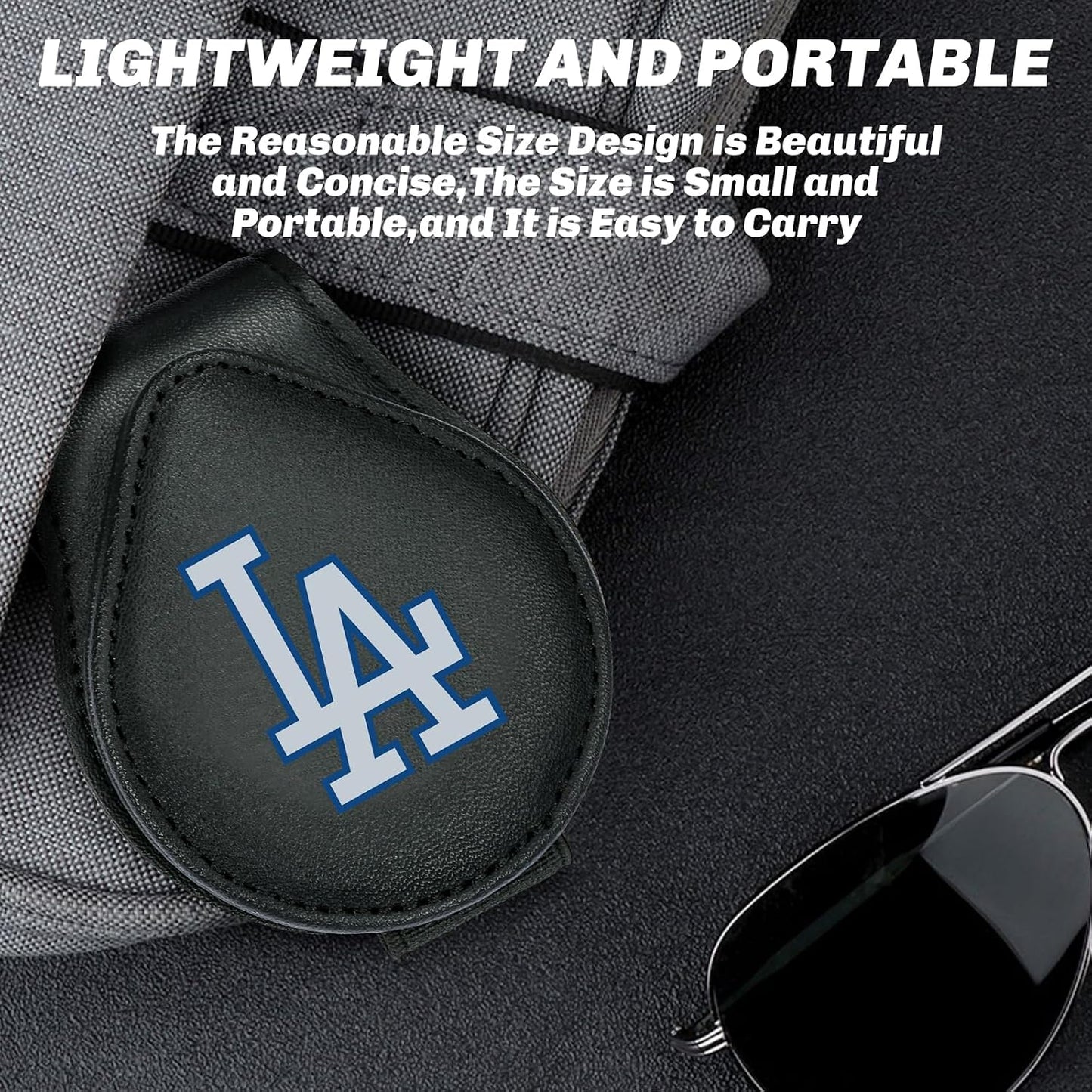 for MLB Los Angeles Dodgers Car Visor Sunglass Holder - Black Leather Eyeglass Case with Team Logo, Clip-On Sun Visor Organizer for Auto Interior, LA Dodgers Gifts