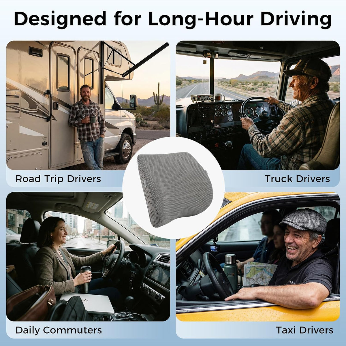 Lumbar Support Pillow for Car & Office Chair - High-Density Memory Foam Back Cushion for Sciatica & Lower Back Pain Relief - Non-Slip Support for Long Commutes & Desk Workers (3D Mesh Gray)