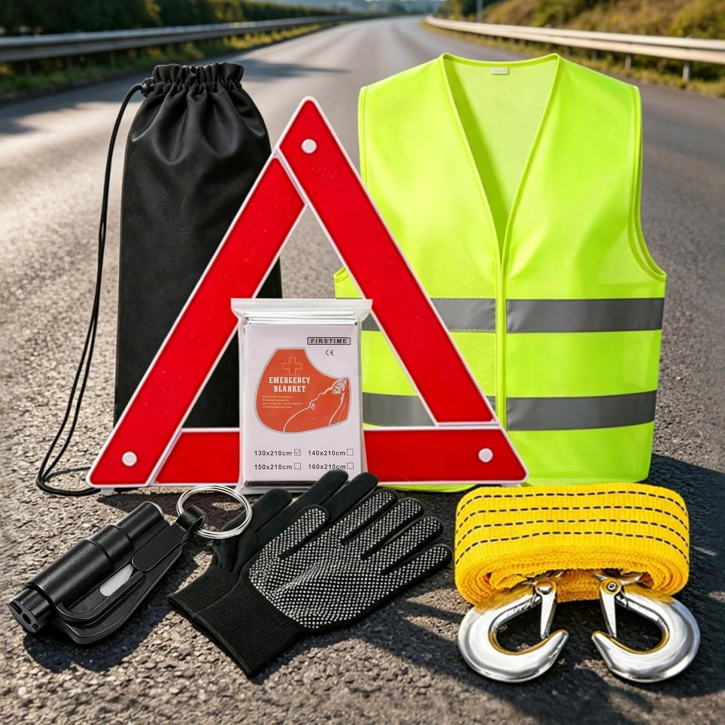 Car Roadside Emergency Kit Automotive Car Safety Kits for Vehicles Woman Man Teen Black