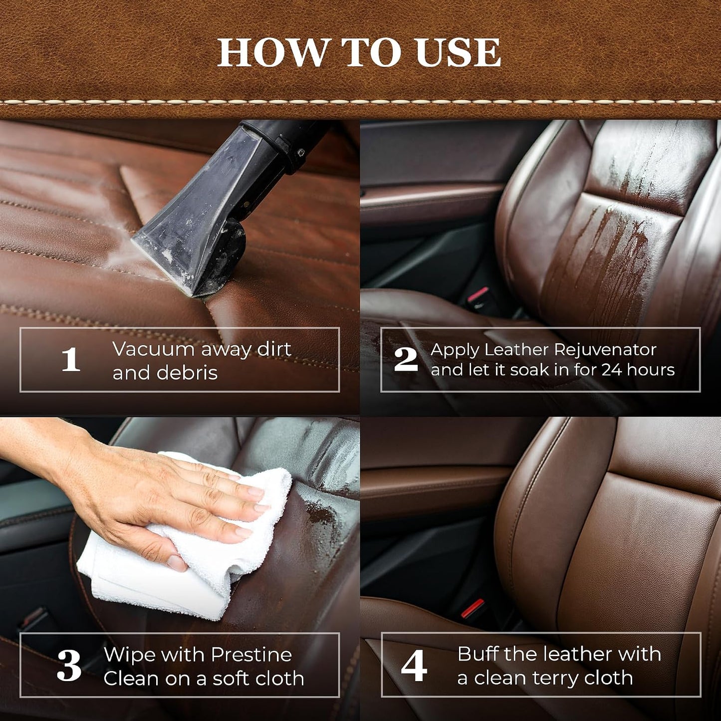 Leatherique Prestine Clean 16 oz | Leather Cleaner &amp; Conditioner for Cars, Furniture, Saddles &amp; More | Gently Removes Dirt, Oils &amp; Impurities | Works Alone or with Leatherique Rejuvenator Oil