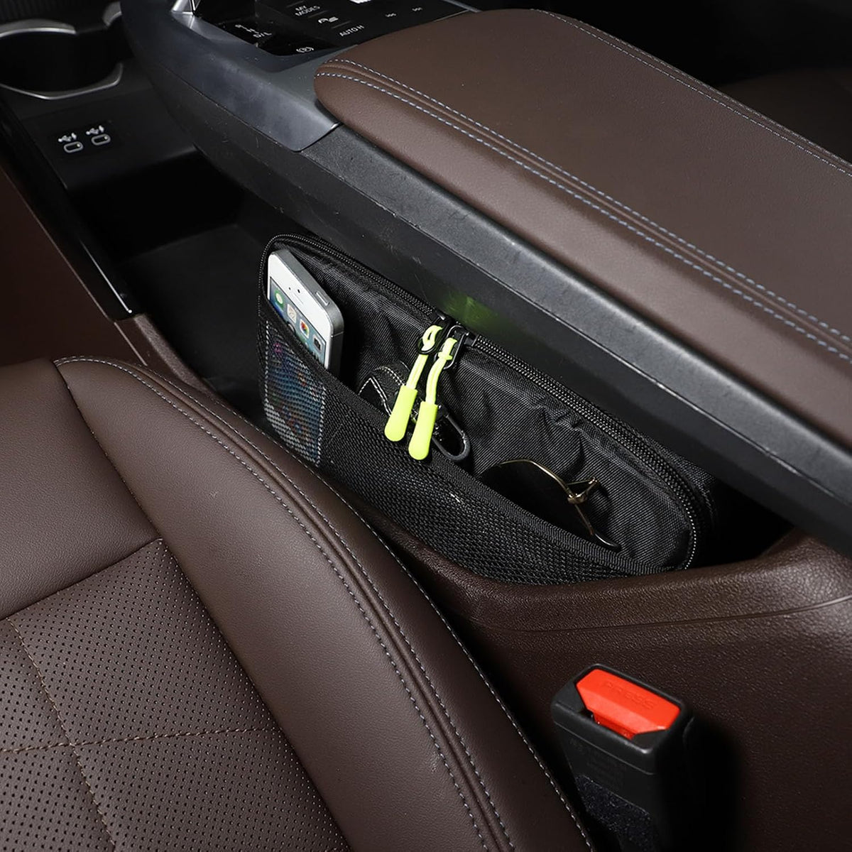 Car Storage Box Compatible with BMW X1 U11 2023 2024 2025 Lower Console Organizer Tray, Oxford cloth material Under Console storage bag Interior Accessories (Black)