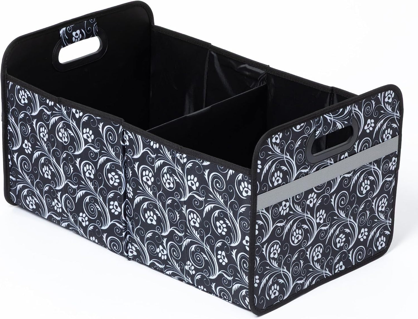 GreaterGood Paws Car Trunk Organizer Foldable Storage Bin with Handles Non Slip Base Pet Gear Travel Tote for SUV Truck (Flourish Paws)