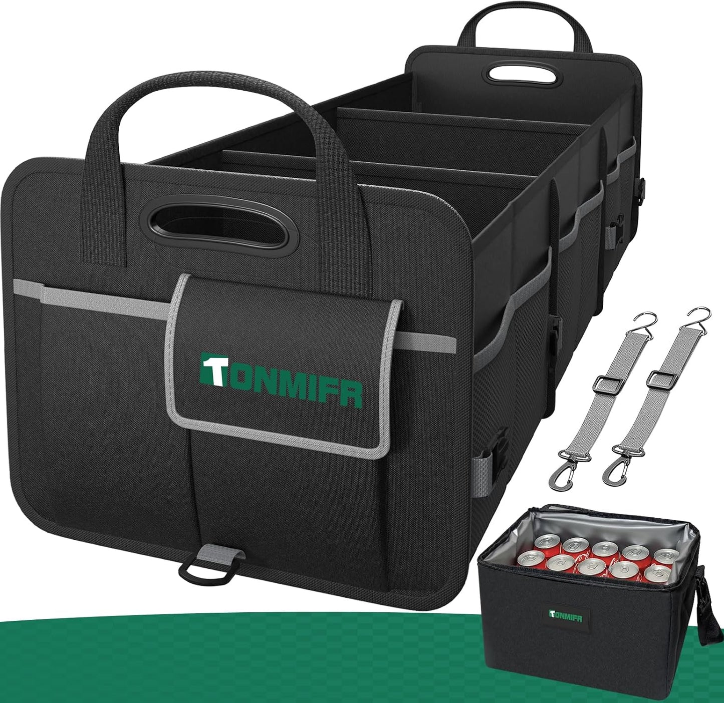 112L Large Capacity Car Trunk Organizer with 20L Insulated Fresh-Keeping Bag, Heavy-Duty 600D Waterproof Oxford Collapsible Storage for SUV, Sedan, Truck, 2 Securing Hooks & Reflective Strips
