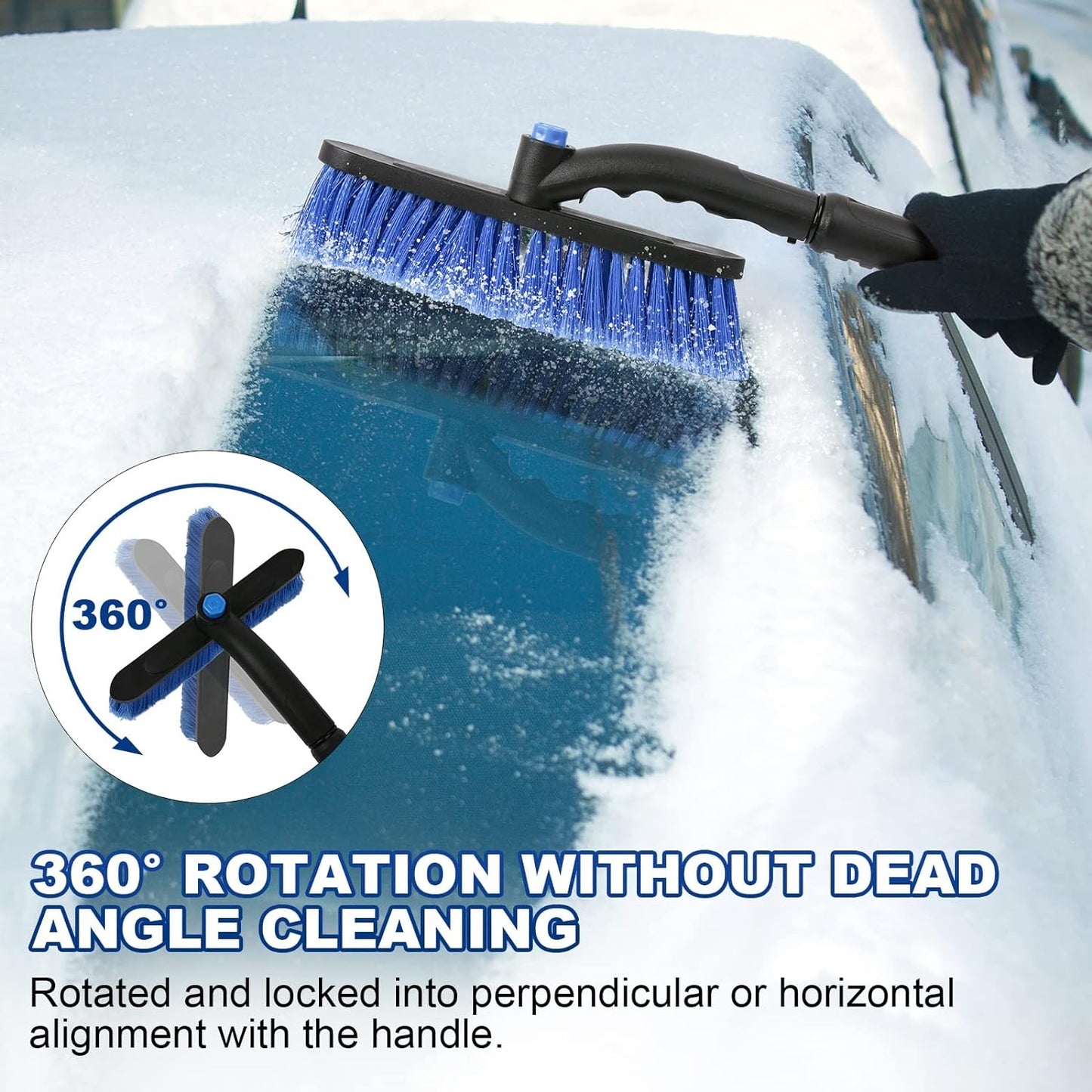 34" Extendable Ice Scrapers for Car Windshield 2-in-1 Snow Brush for Car Snow Scraper for Car Snow Scraper and Drush with Ergonomic Foam Grip for Cars, Trucks, SUVs with 360° Pivoting Brush Head Blue