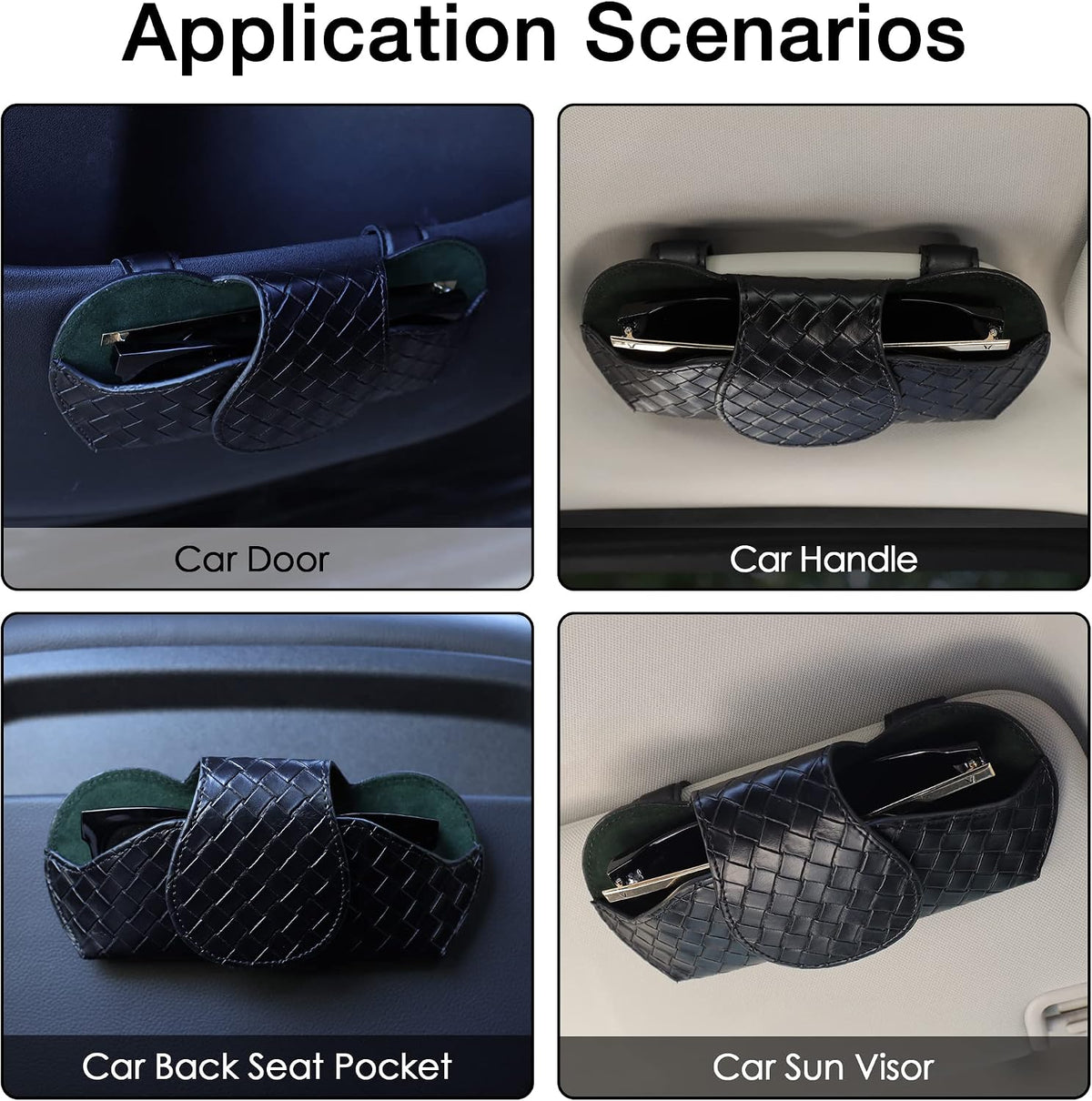 KINIVA Sunglasses Holder for Visor - Leather Glasses Case with Clips for All Car Models (Black)