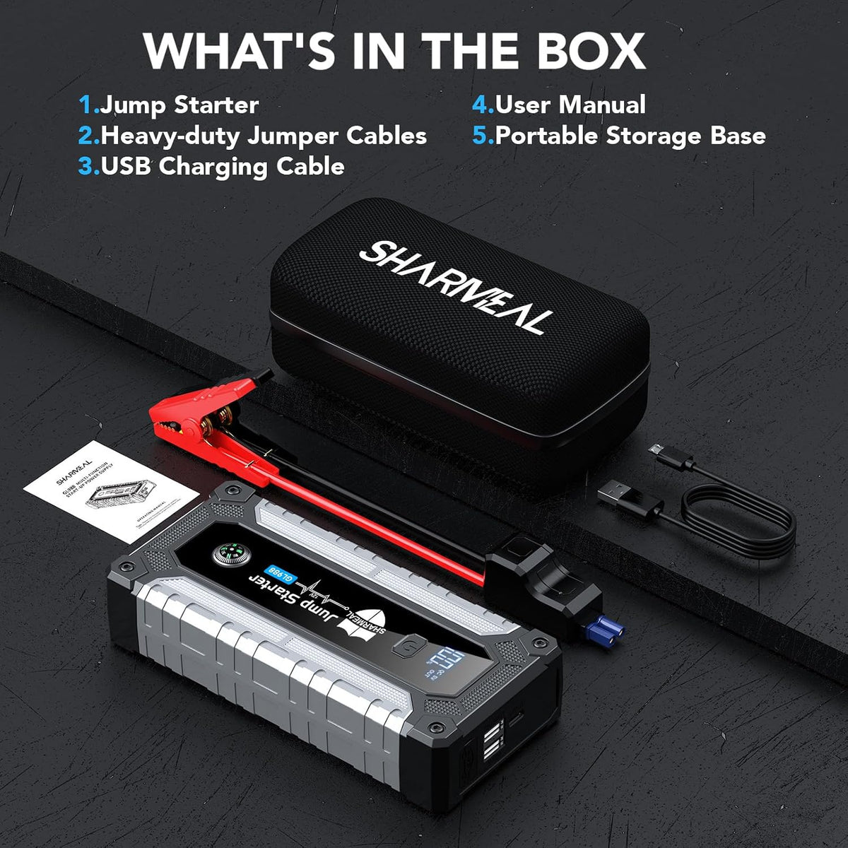 6000A Jump Starter, Portable Jump Starters 12V Car Battery Booster Jump Box Pack for All Gas & 10.0L Diesel Engines with 3 Modes Flashlight and Jumper Cables