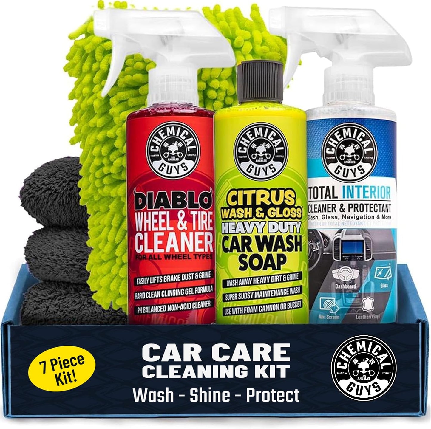 Chemical Guys, 7-Piece Car Cleaning Kit, Wash, Wheel & Interior Cleaners | Everything a first-time detailer needs for a full inside-and-out clean without buying pieces one at a time