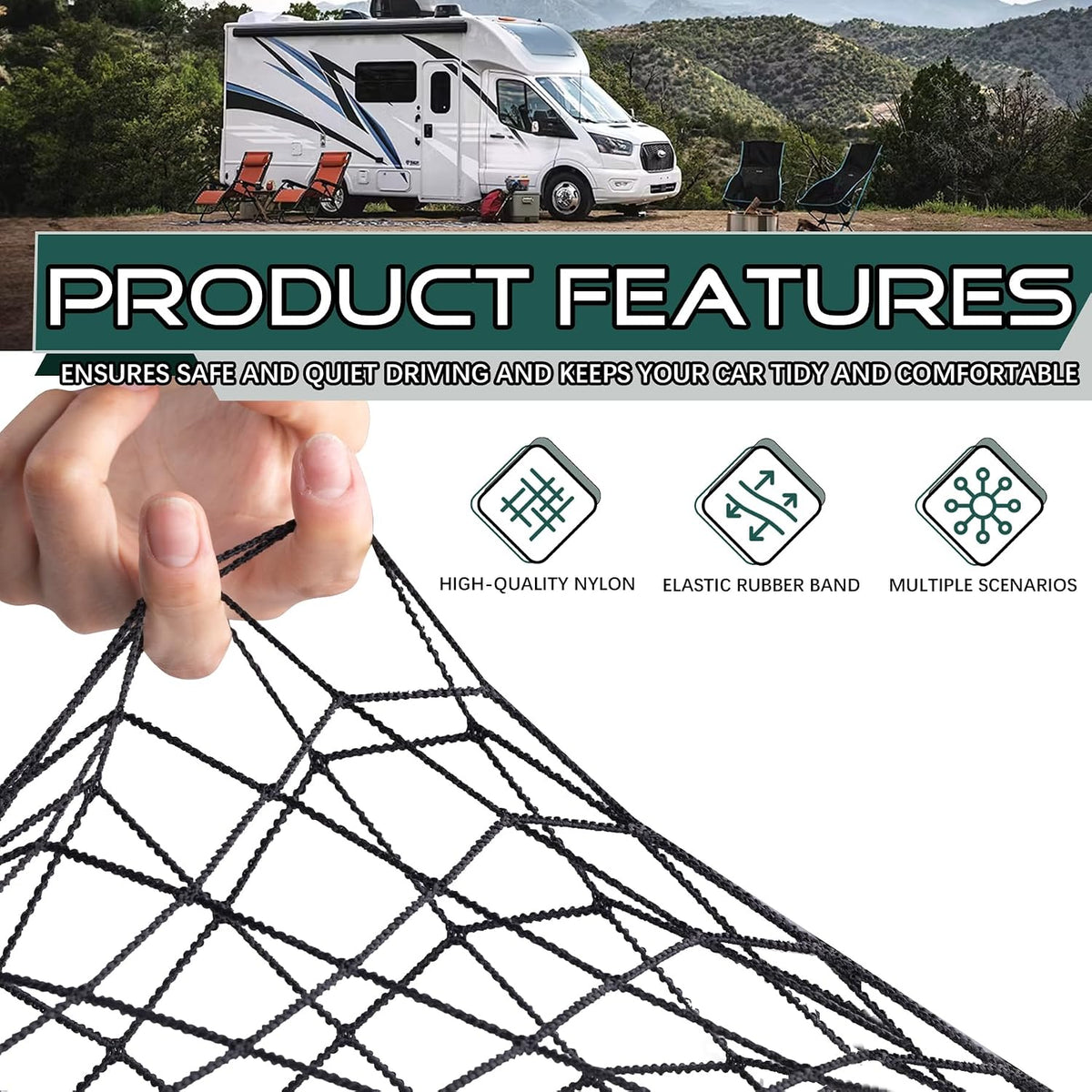 JINGKE 2 Pcs Small Cargo Net Pocket Elastic Mesh Netting Car Mesh Pouch with Screws and Hooks for Trunk RV Boats Home Cargo Storage (21.7'' x 9.8'')