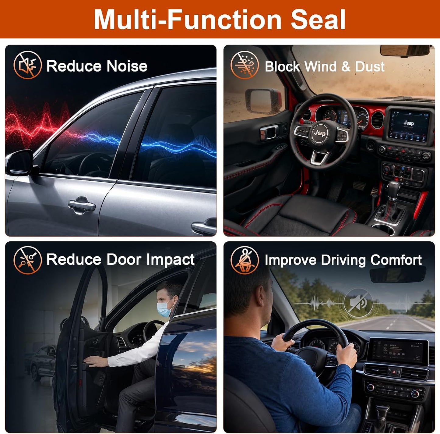 alophoty 34 Ft Car Door Seal Strip Universal Self Adhesive Automotive Weather Stripping, Double Layer 5-Hole Car Door Soundproofing Strip, Rubber Seal Strip for Cars Trucks SUVs RVs