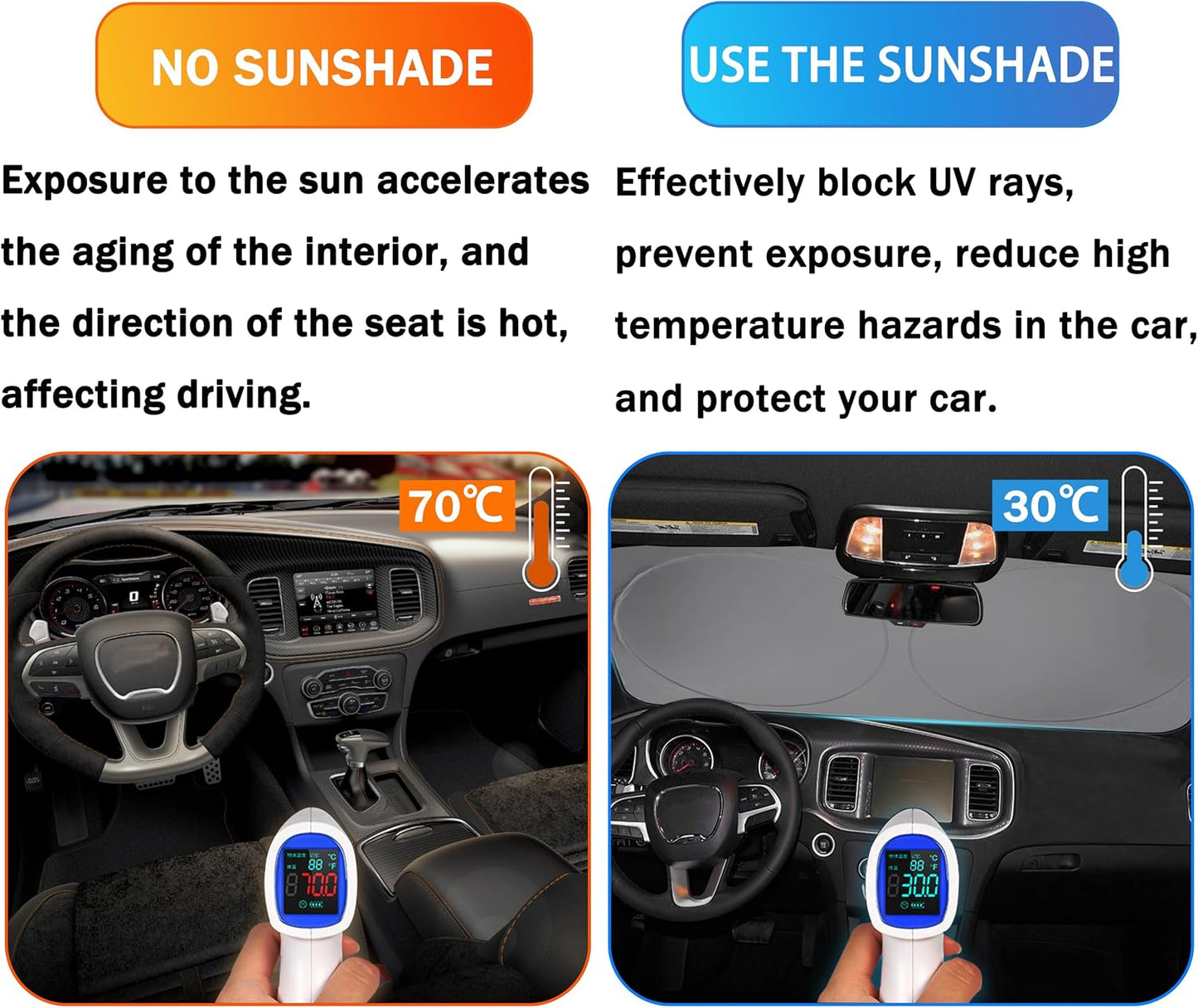Front Windshield Sun Shade Fit for Dodge Charger Challenger Durango Journey Universal Fit to All Dodge Cars Foldable Sun Visor Protector Custom Fit Dodge Window Sunhade (Black)