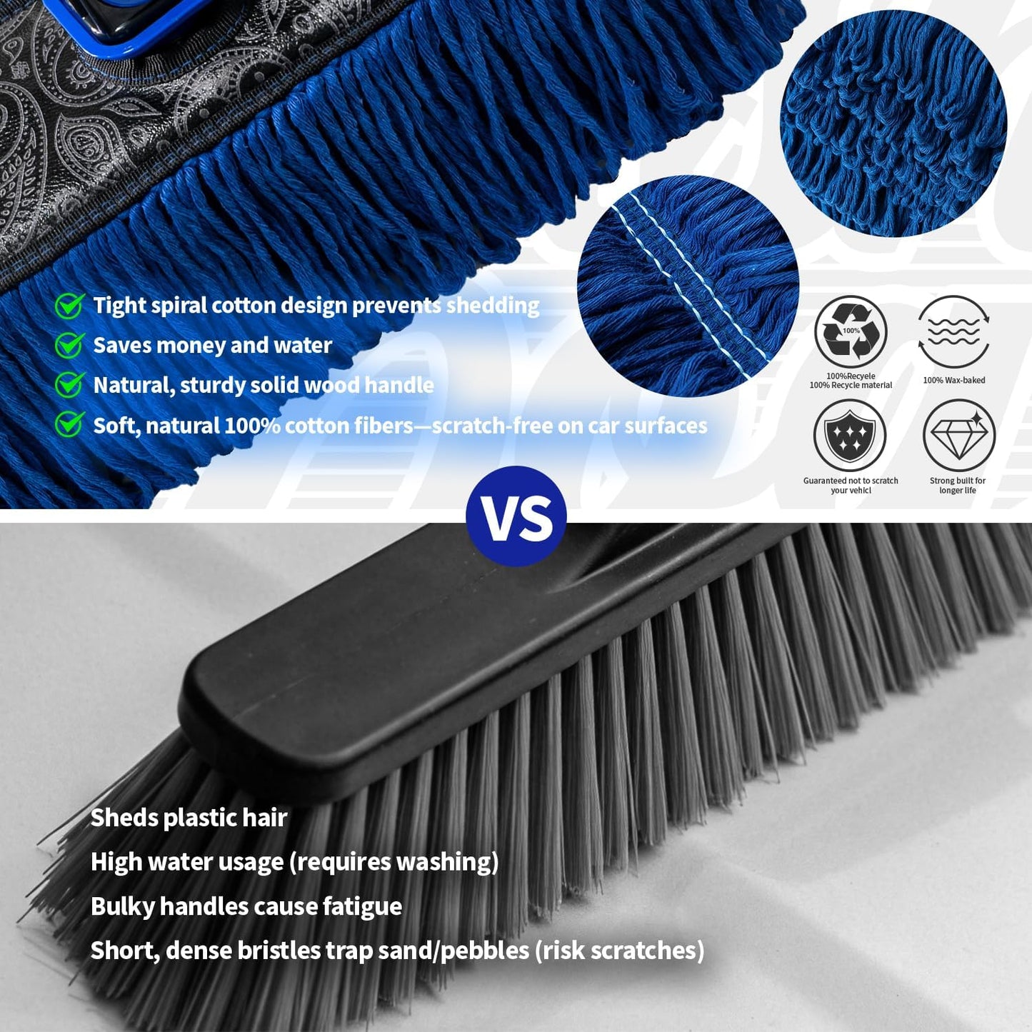 Flash Dog Car Duster Exterior with Car Duster Interior | Wax Cotton Hair Scratch Free Cleaning for Cars, SUVs, Trucks | Waterless Dust Remover &amp; Detailing Brushes Set with Storage