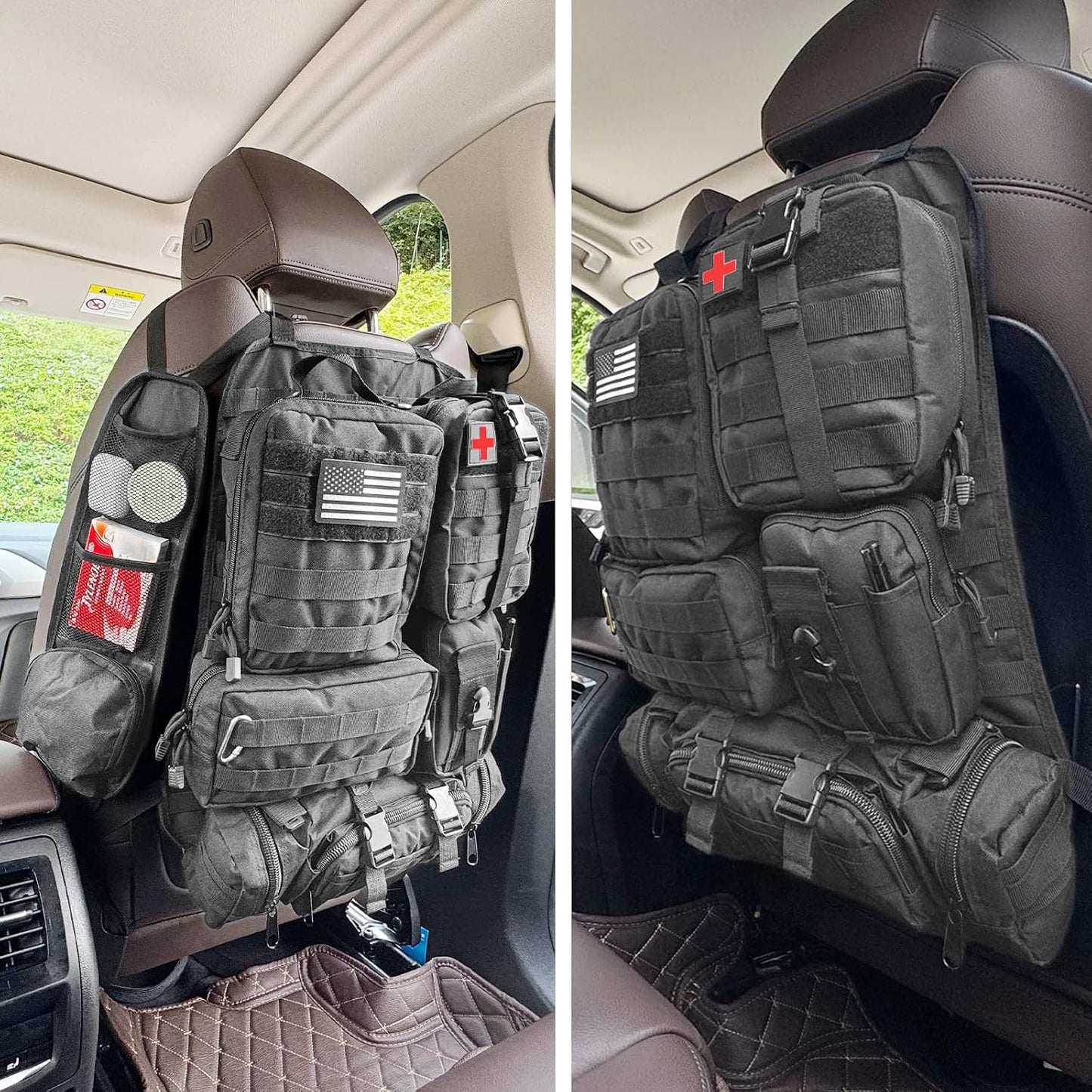 7 PACK Tactical Seat back organizer Truck organizer With 6 Detachable Pouches Universal For Car Truck Ford Jeep Military-Grade Heavier Panels With Multi-functional Packs (2 Set Black)