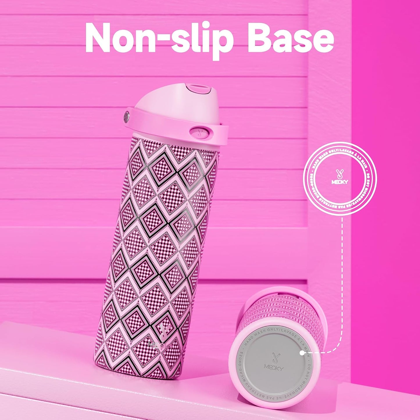24 oz Insulated Water Bottle with Straw: Meoky Stainless Steel Metal Water Bottle with 2-in-1 Lid - Leak Proof, Cold for 24 Hours, Fits in Car Cup Holder, BPA-Free for Gym Travel Sports, Candy Knit