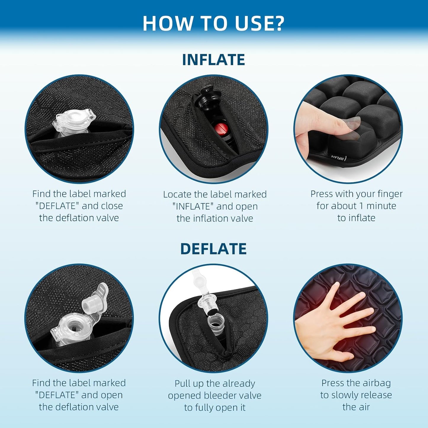 Inflatable Seat Cushion, Airplane Seat Cushion for Long Flights, Travel Cushion for Pressure Relief, Ergonomic Car Seat Cushion Without Air Pump, Air Cushion Seat for Wheelchair, Travel
