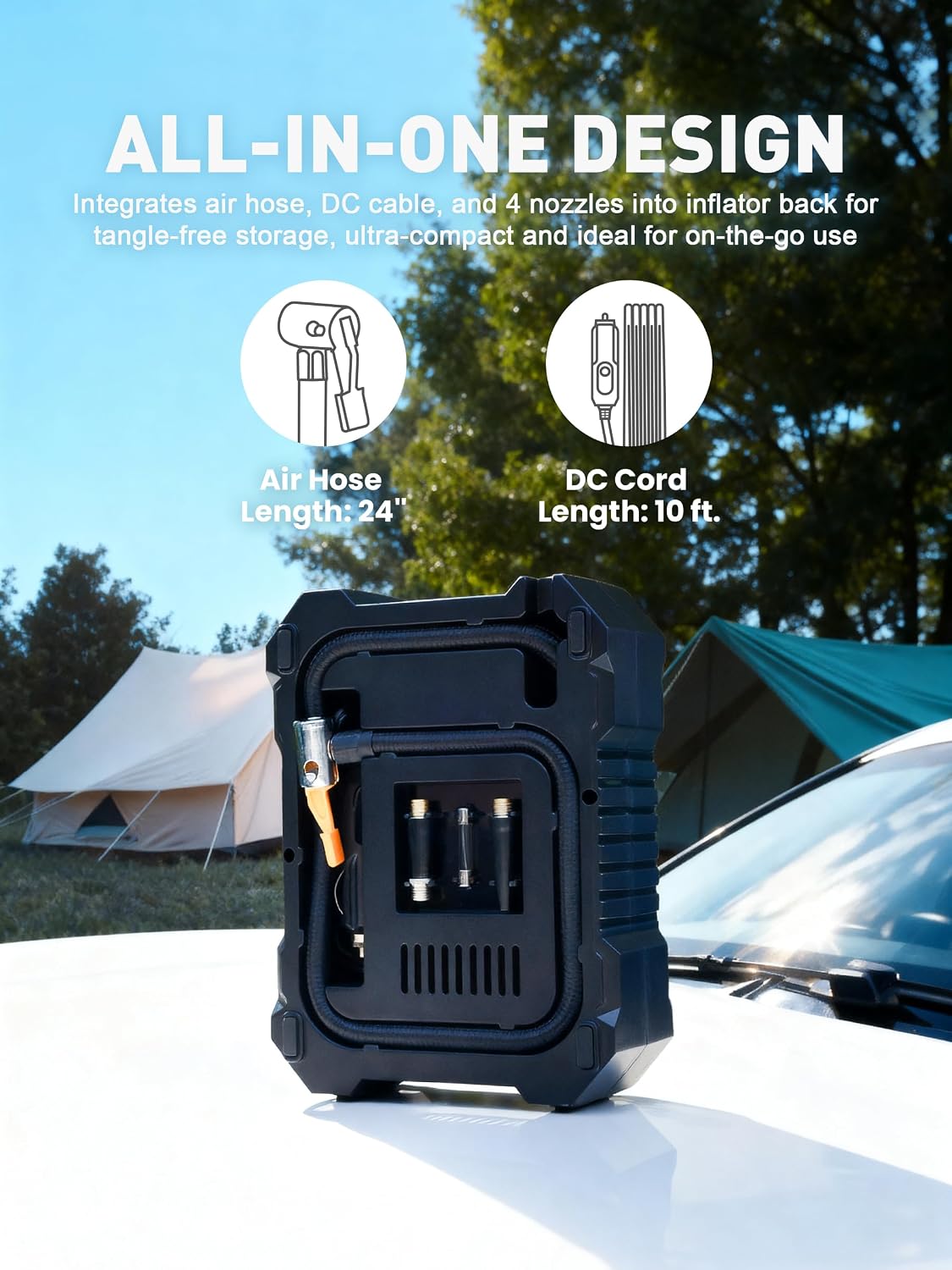 Portable Tire Inflator for Car, 12V Air Compressor, Max 100 PSI