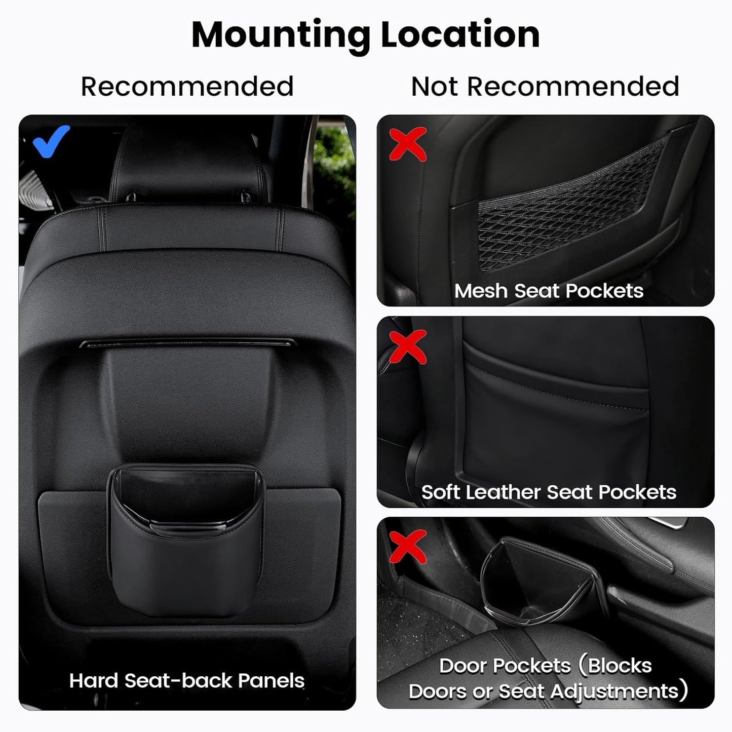 1797 Car Trash Can for Back Seat, Automotive Garbage Bin Clip on Front Seat Back, PU Leather with Leakproof Removable Plastic Liner, 0.42 Gallon Capacity for Small Trash