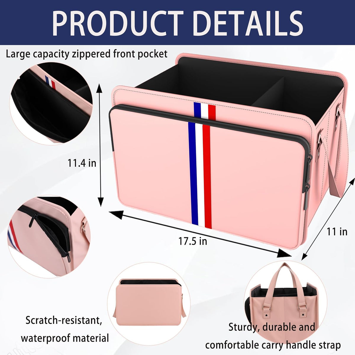 Homeve Trunk Organizer for Car, Waterproof Collapsible 3 Compartments Car Organizer, Foldable Storage for Car Accessories, Tools, Sundries for Women Men, Tote Bag (Pink, Standard)