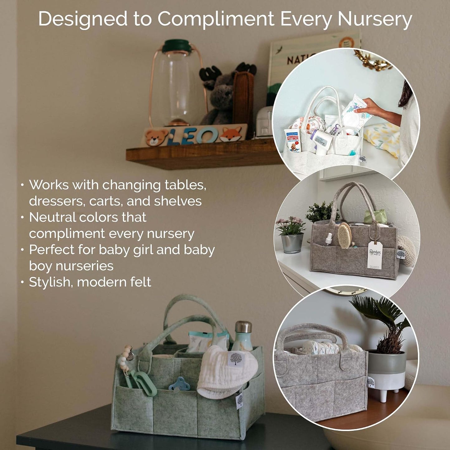 Parker Baby Diaper Caddy - Nursery Storage Bin and Car Organizer for Diapers and Baby Wipes - Sage Green, Regular