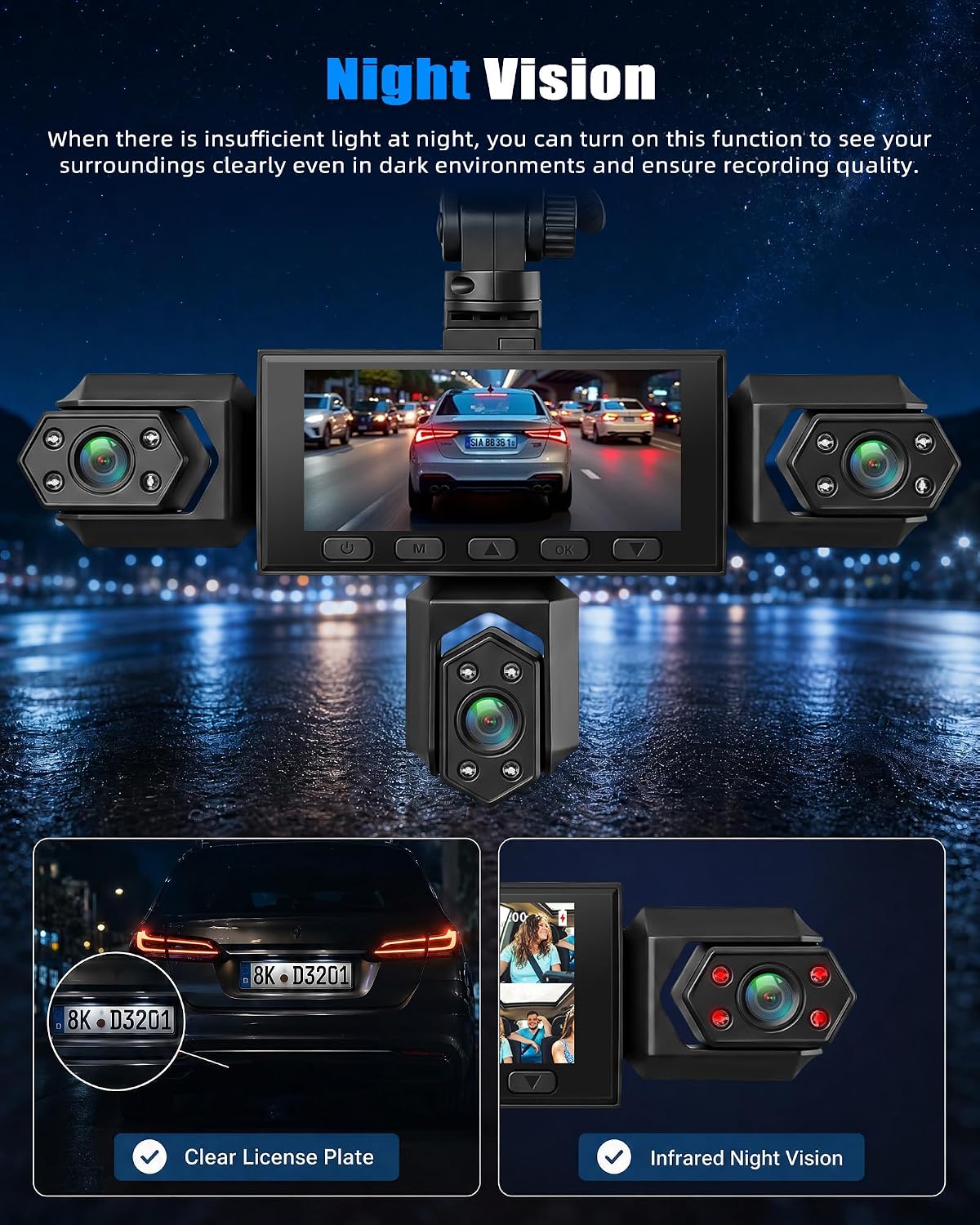 360° 5 Channel 1080P Dash Cam Front and Rear Inside Left Right, 3 inch Dash Cam for Cars, Built-in Loop Recording, 24/7 Recording Parking,Night Vision,150 Wide-Angle,Reversing Help (No WiFi)