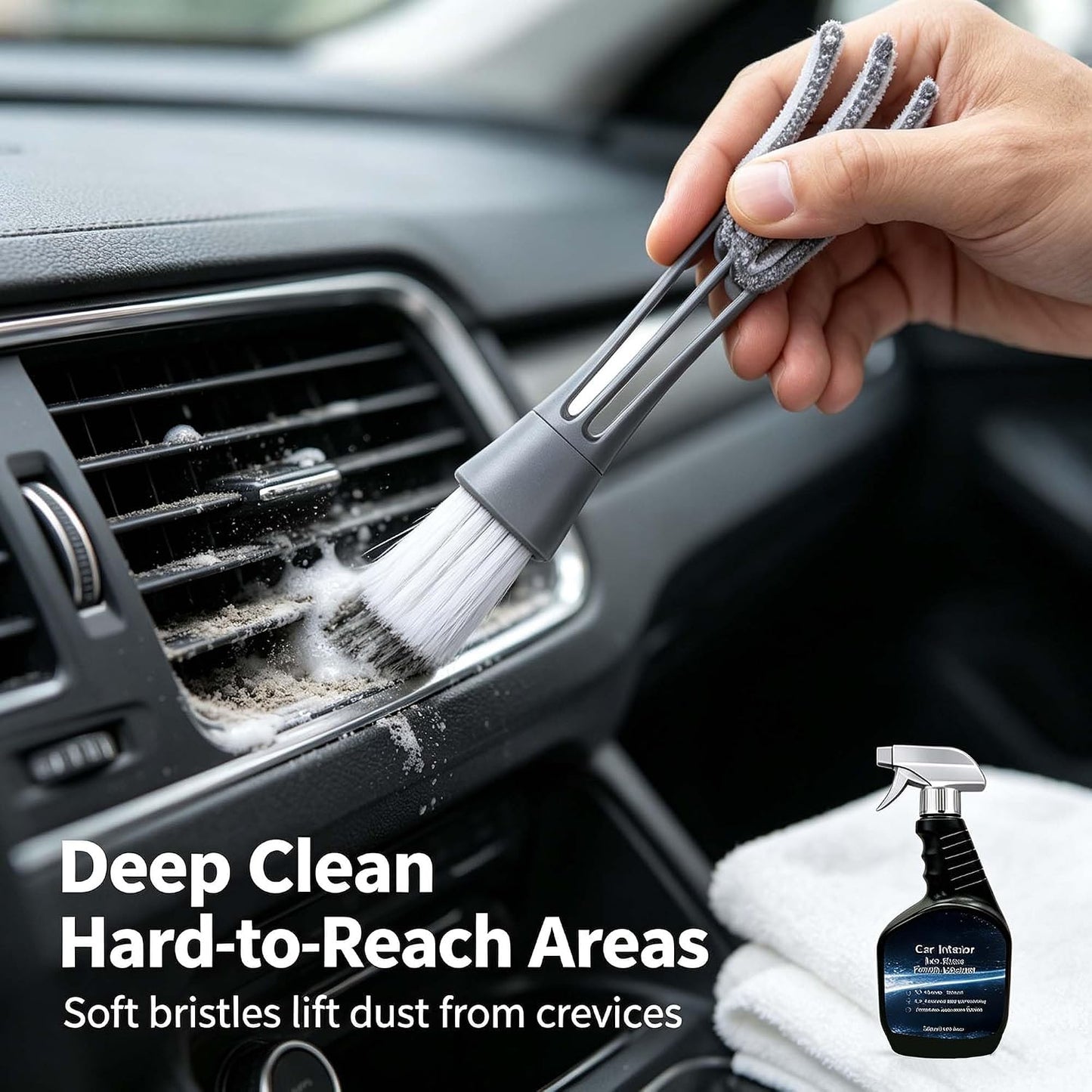 Car Interior Cleaner, 16.9oz Vehicle Interior Cleaner for Tough Stains | Multifunctional Auto Detailing Cleaner with Brush & Towel, Car Cleaner for Car Seats, Carpet, Upholstery, & Leather