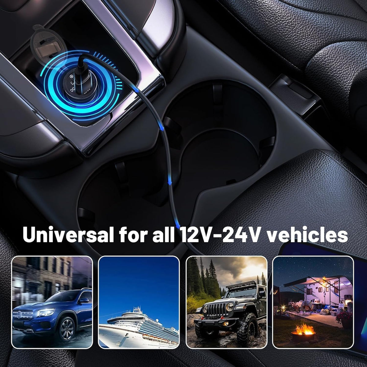 Anina 2PCS Car Charger Socket, 18W USB A + 36W PD USB C, 12V/24V Waterproof Dual Port Charger with Voltmeter & Reverse Protection for Car Truck RV Boat Marine Motorcycle