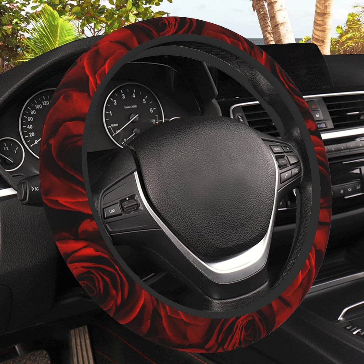 Sun Moon and Steering Wheel Cover, Stars Constellation Elastic Non-Slip Steering Wheel Protector,Auto Interior Decor for Women Girls,Universal 15" Fit for Sedans,Trucks