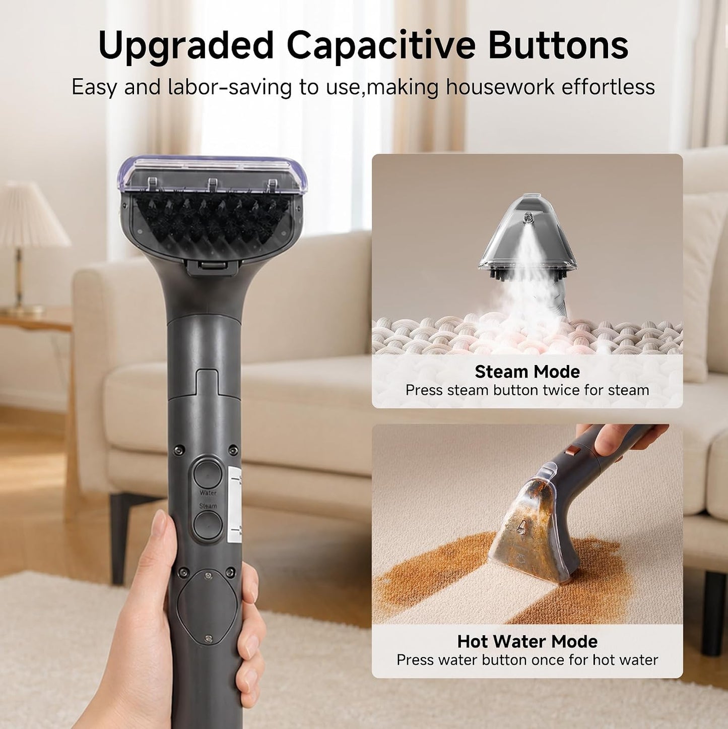 Uwant Portable Carpet Cleaner with Steam& Hot Water 18Kpa Upholstery Cleaner Machine for Pets with Cleaning Tools& Solution Carpet Steam Cleaner for set of 1 Cars,Couch,Furniture