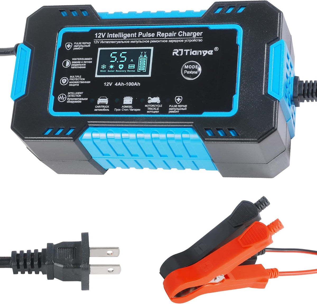 Car Battery Charger,Car Accessories Universal Portable 12V 6A Automatic Smart Battery Trickle Charger with LCD Display,Automotive Tool,Suitable for Most Cars,SUVs,MSedans,Trucks,Minivans (Blue)