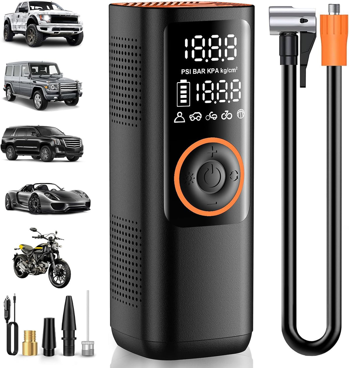 Tire Inflator Portable Air Compressor - 7800mAh Air Pump for Car Tires, 150PSI Cordless Tire Pump with Pressure Gauge & LED Lights - 4X Faster for Car, Motorcycle, Balls and Bicycle, Black