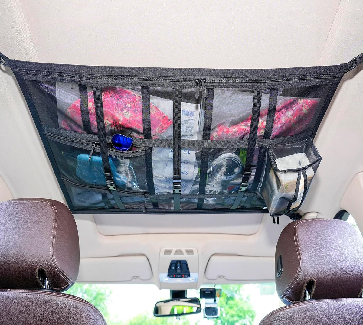 Car Ceiling Cargo Net Pocket 31"x21" Double-Layer Roof Storage for SUV Van