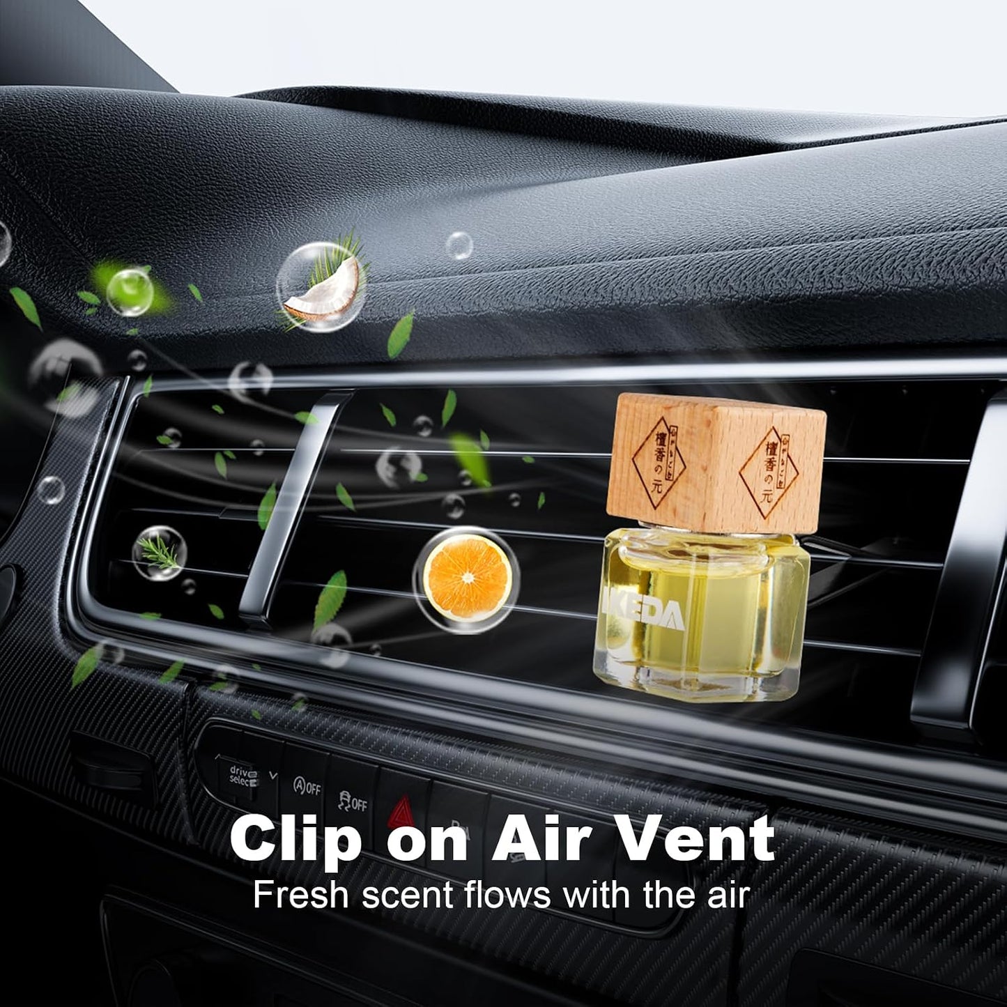 Ikeda Car Air Freshener, Hanging Essential Oil Diffuser For Automotive, 45+ days Long Lasting Fragrance, Includes: Dark Night and Coconut and New Car (10ml Pack of 3)