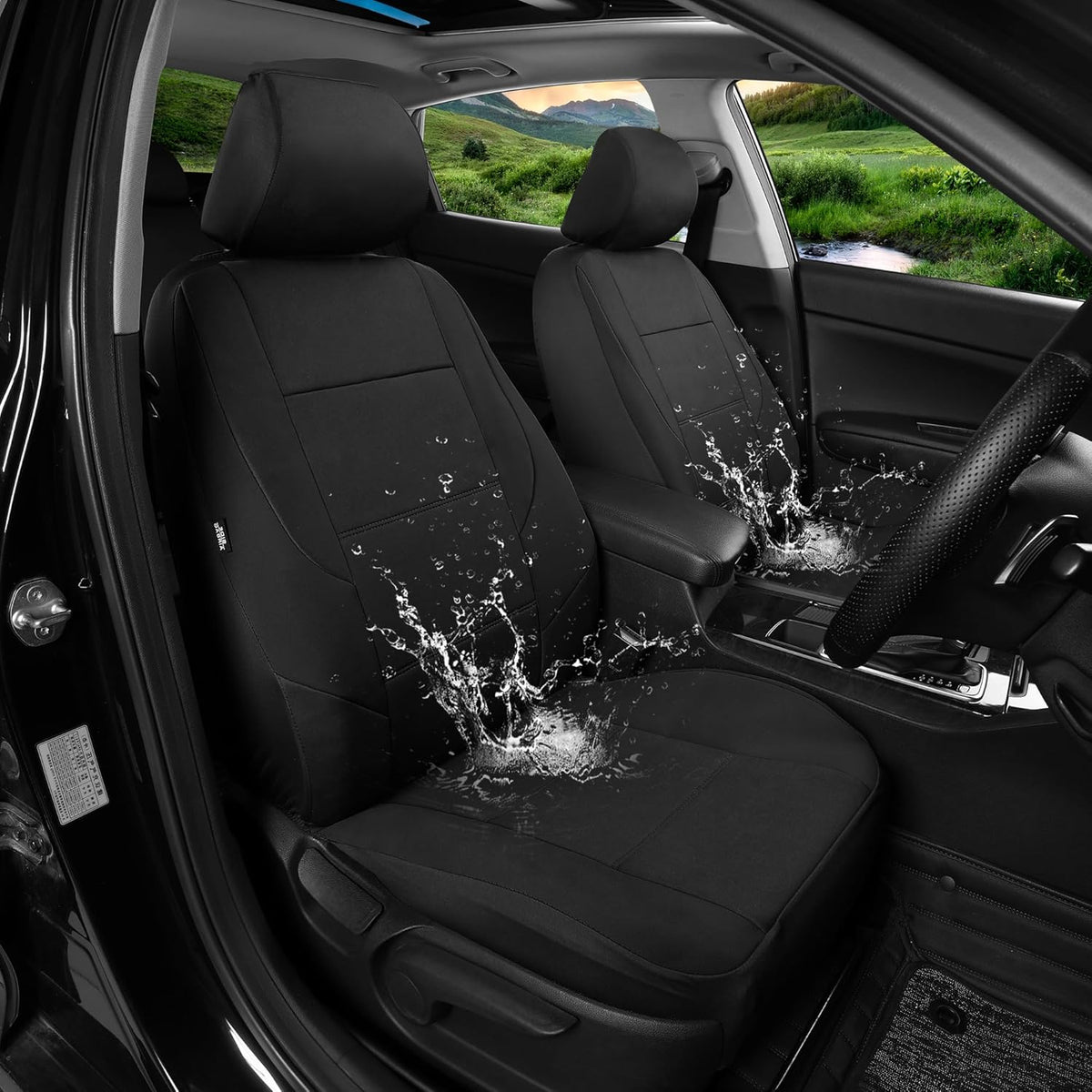 GIANT PANDA Waterproof Neoprene 2 Pack Front Car Seat Covers Custom Fit Chevy Silverado & GMC Sierra 1500 2500 3500 2007-2026 Crew Extended Double Cab Trucks, Leak-Proof Wetsuit (Black)