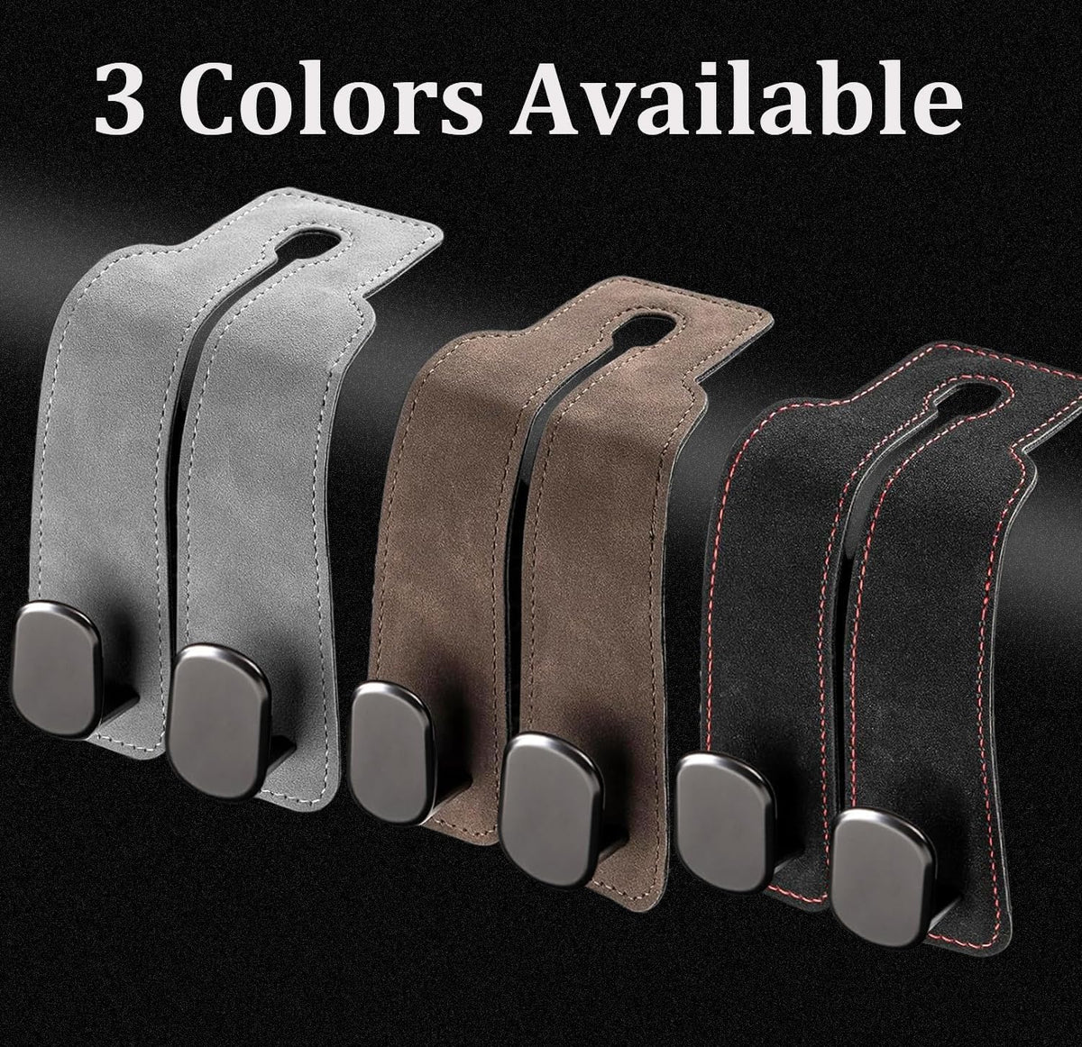 Headrest Hooks - Car Seat Back Double Hook Leather, Purses Hooks (4-Grey)