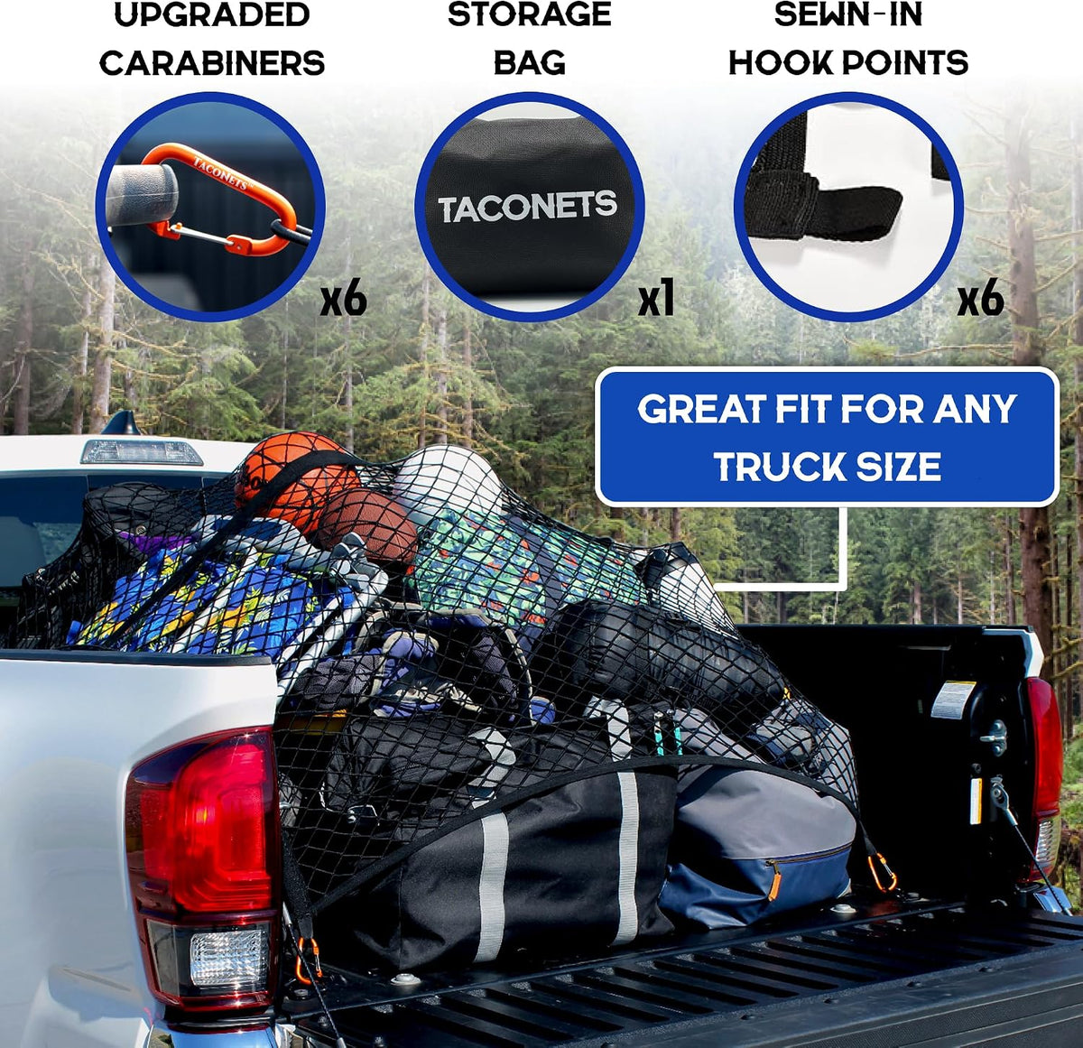 Upgraded Highly Elastic Truck Bed Cargo Net Organizer, 4'x4', USA
