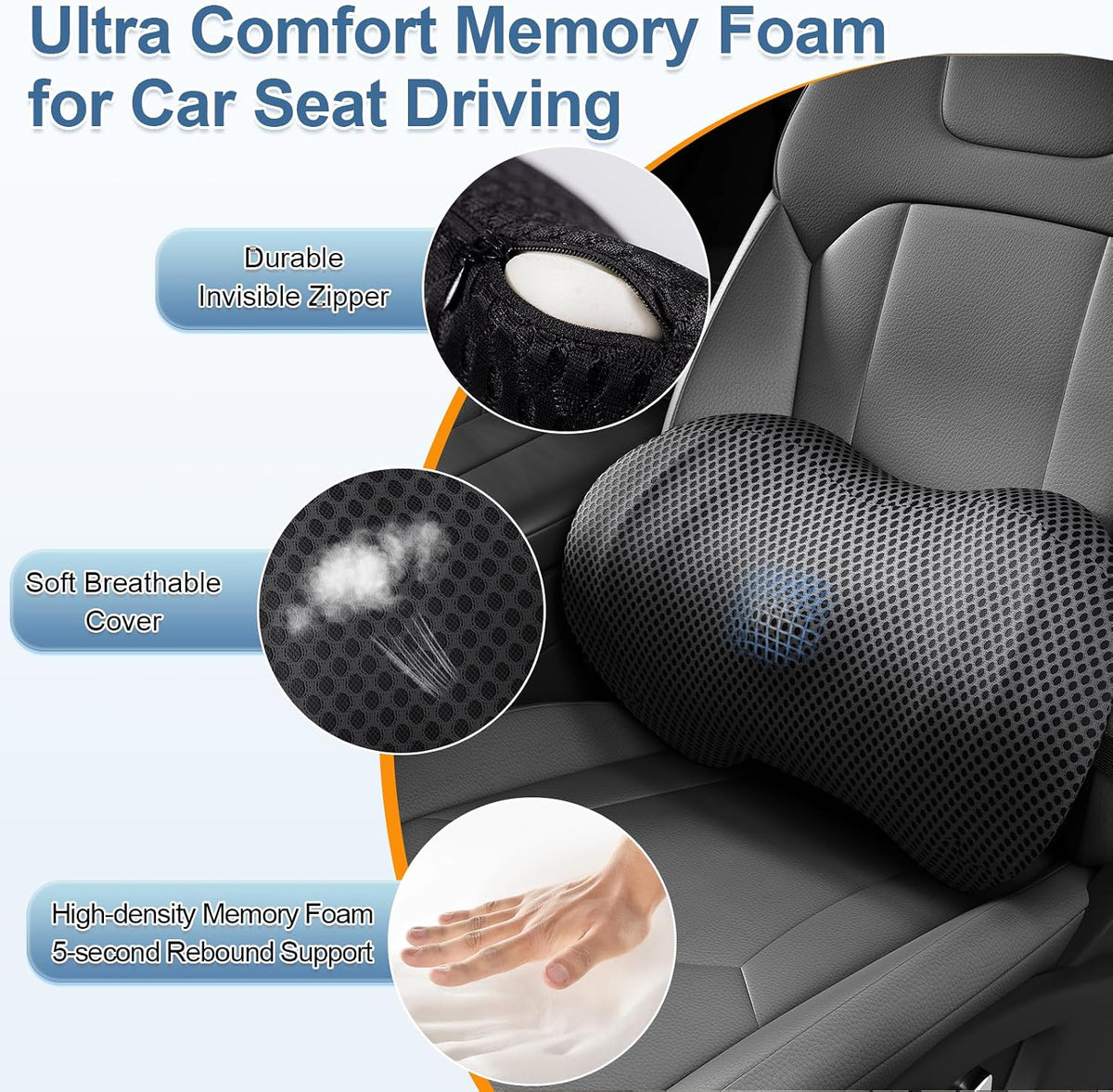 BYMECOST Lumbar Support Pillow for Car, Ergonomic Back Cushion