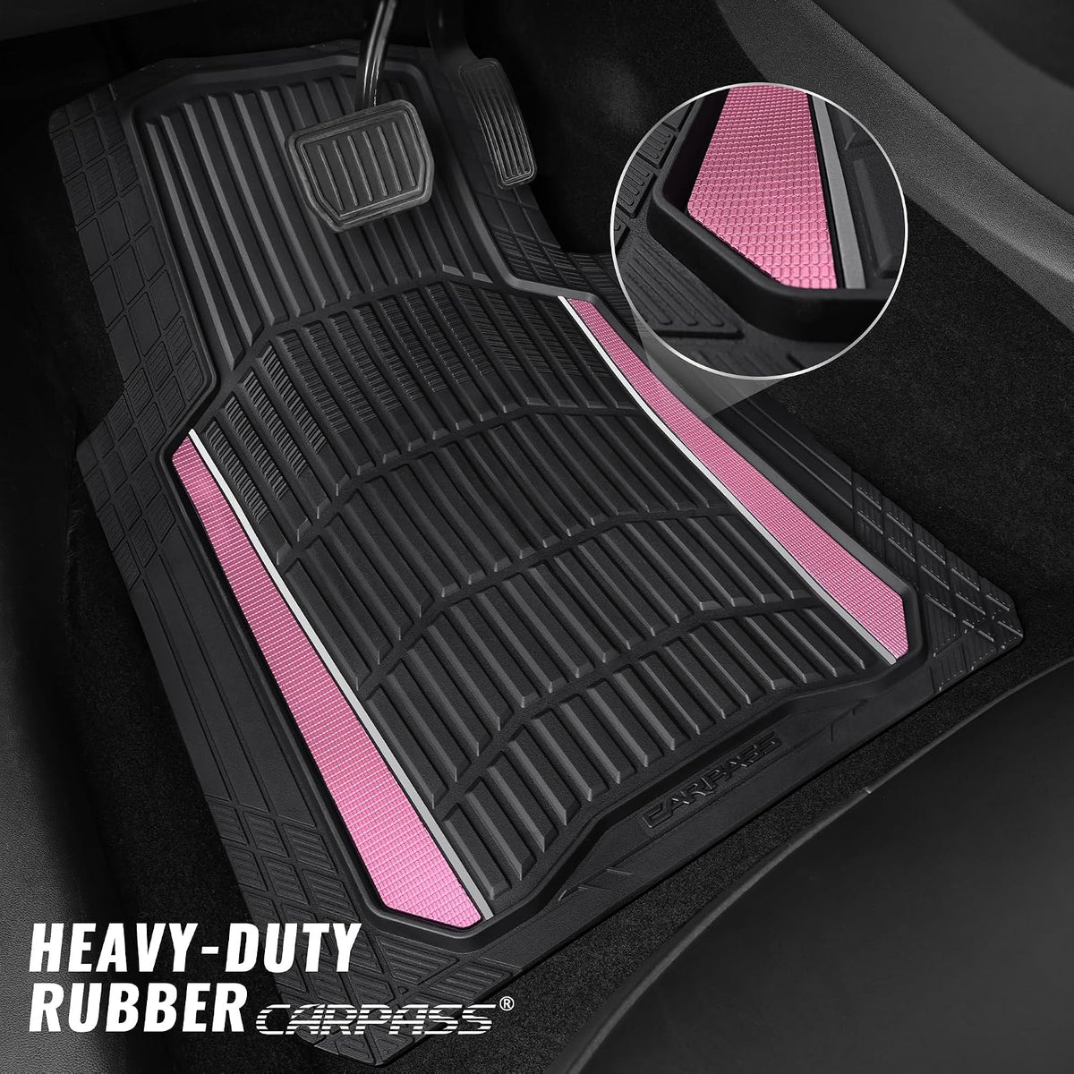 CAR PASS Heavy Duty Rubber Car Floor Mats, Deep Waterproof Car Floor Mats All Weather, Aluminum Film Floor Mats for Cars Non-Slip Universal Trim to Fit for SUVs Trucks Sedans Vans, Black Pink Metallic