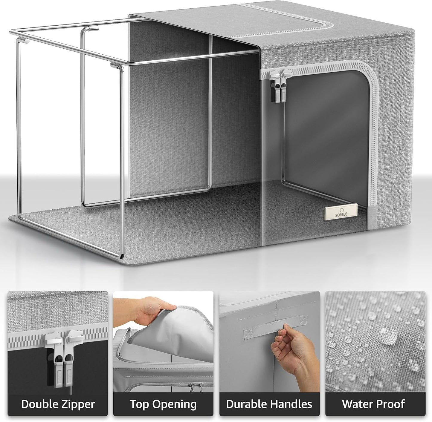 Sorbus Storage Bins with Metal Frame - Stackable &amp; Foldable Clothes Organizer Bags - Oxford Fabric Storage Containers with Large Clear Window &amp; Carry Handles Organization for Bedding Linen &amp; Clothing