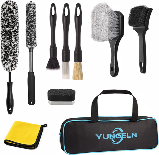 11 PCS Car Wheel Brush kit,Wheel Cleaner Brush Set with Wheel and Rim Brush,Car Interior Detailing Brushes,Sponge & Microfiber Towels for Car Wash Brush kit for Interior Exterior Wheels