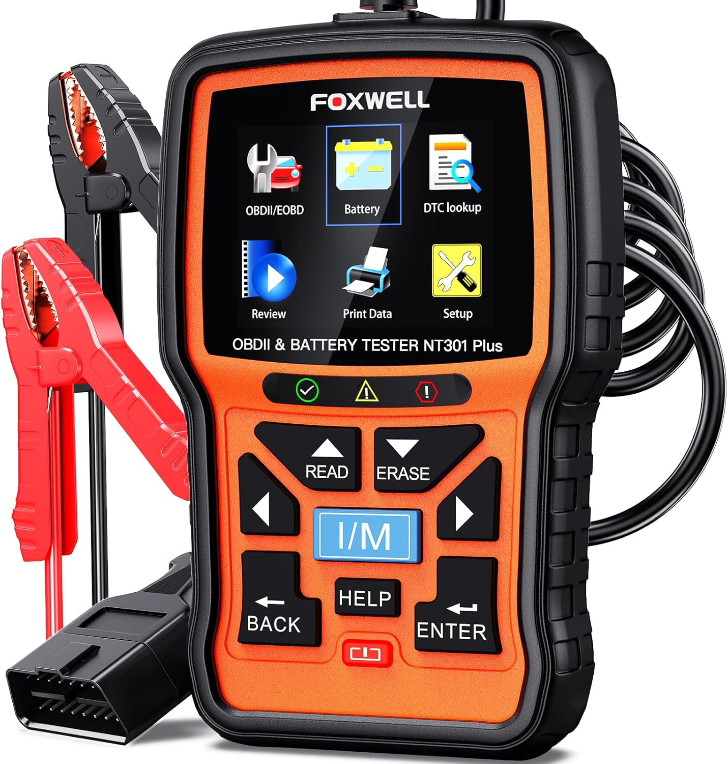 2-in-1 FOXWELL NT301 Plus OBD2 Scanner with 12V Battery Tester, Check Engine Light Code Reader, Car Battery/Starter/Charging System Test, Live Data Diagnostic Tool for 1996+ OBDII Vehicles
