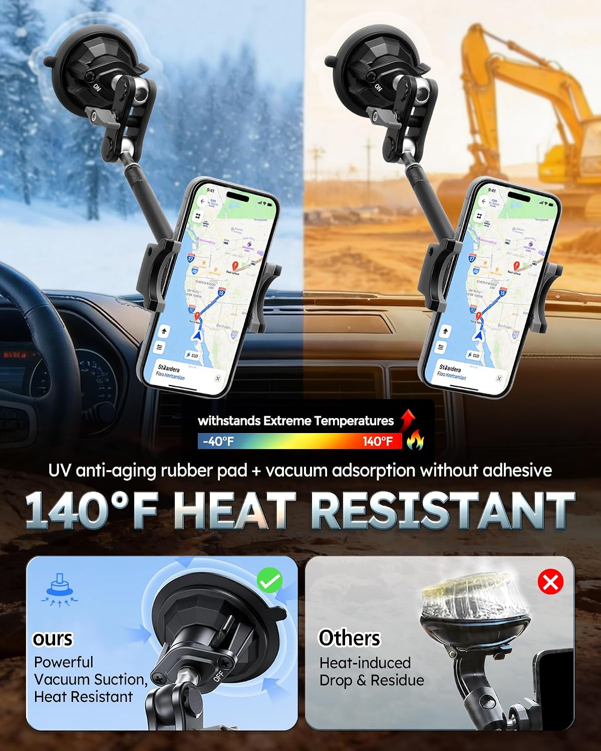Semi Truck Phone Mount for Drivers, 360° Anti-Shake with Extension Rod