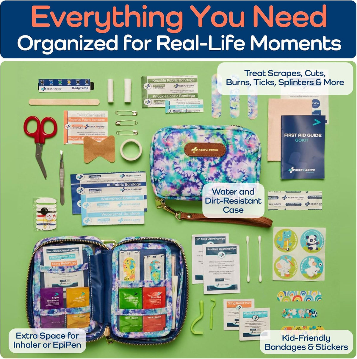 KeepGoing Travel First Aid Kit for Kids, 130 Pc. TSA-Approved Travel Size
