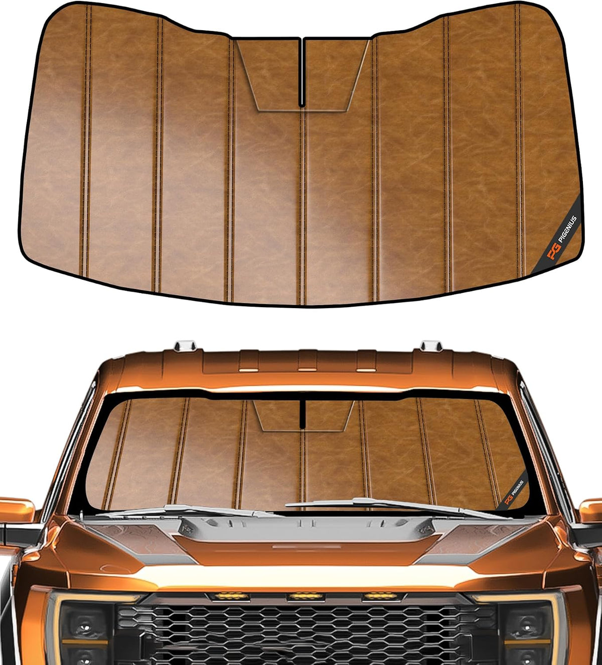 Pigenius Windshield Sun Shade for Ford Bronco 2021-2026, Custom Fit Front Window Sunshade - Leather