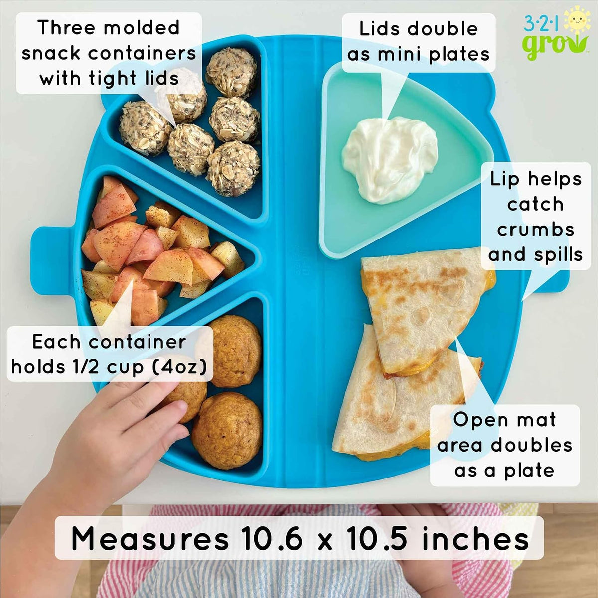 Silicone On-The-Go Snack Mat – Foldable Reusable Placemat with 3 Compartments and Lids – Travel-Friendly Baby and Toddler Snack Plate – Dishwasher Safe (Cotton Candy)