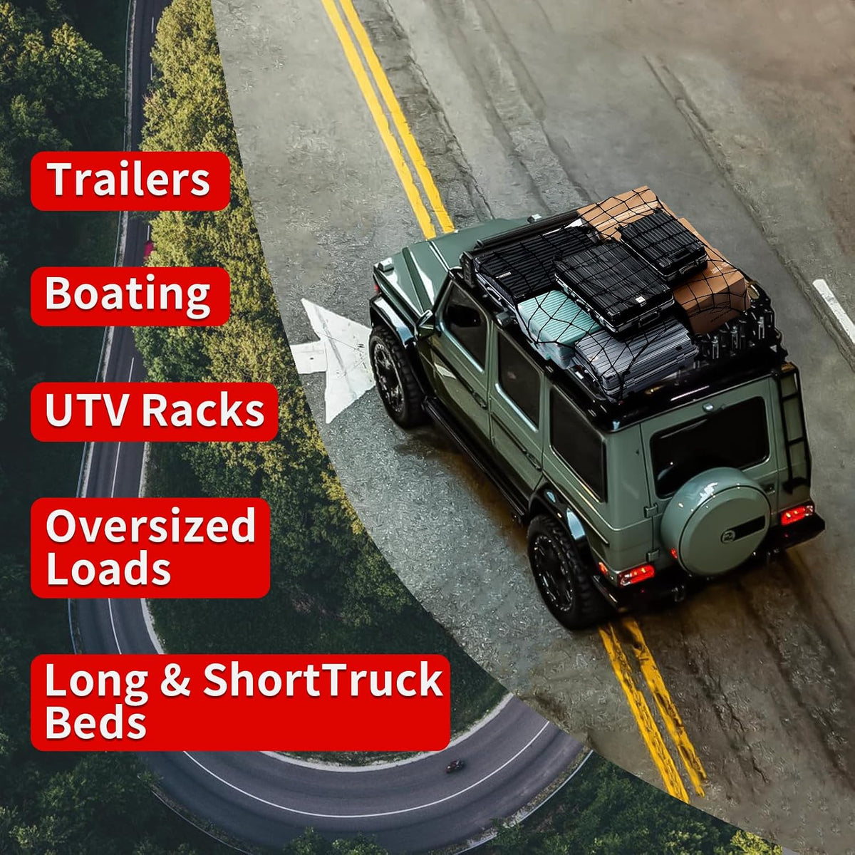 Heavy Duty Cargo Net for Pickup Truck Bed - Stretches from 5' x 7' to 15' x 21' - 12 Metal Carabiners - Compatible with Ford, Dodge RAM, Chevy, Toyota - Ideal for (Black, 5X7 Feet)