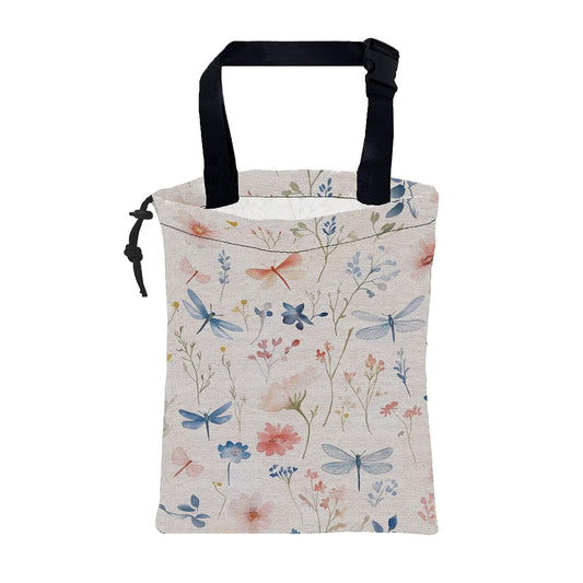 Car Garbage Bag Watercolor Flowers and Dragonflies Hanging Canvas Car Trash Bag Drawstring Car Back Seat Organizer for Car Back Front Seat Console with Adjustable Buckle