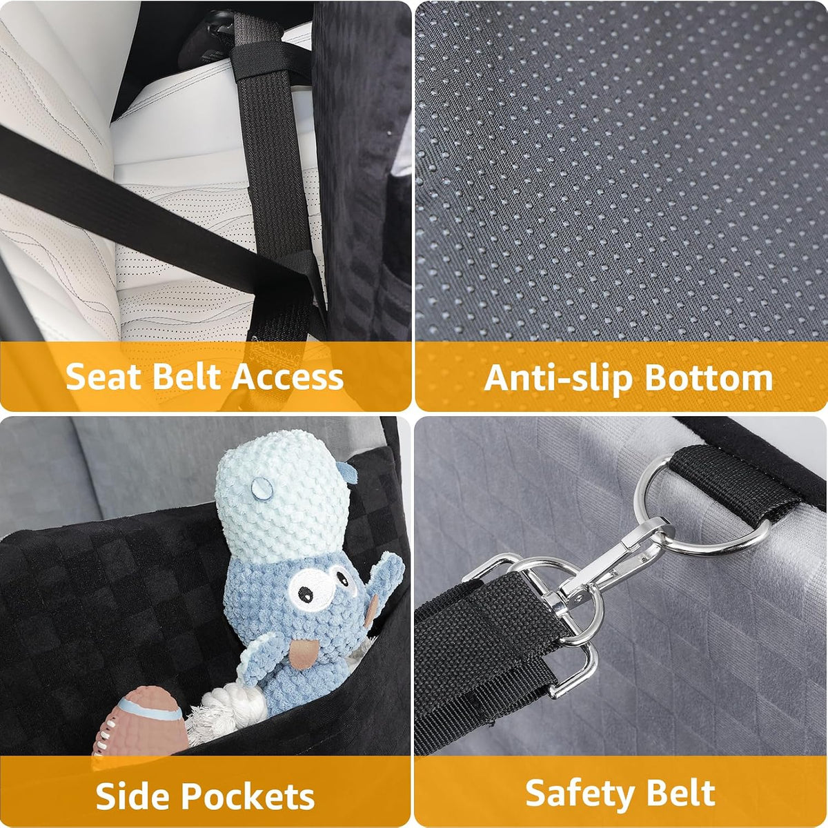 PETICON Waterproof Dog Car Seat for Small Medium Dogs, 6in Memory Foam Pet Booster Seat for Dogs up to 26 lbs with Pockets, Detachable Washable Pet Carseat with Y-Shape Safety Belt