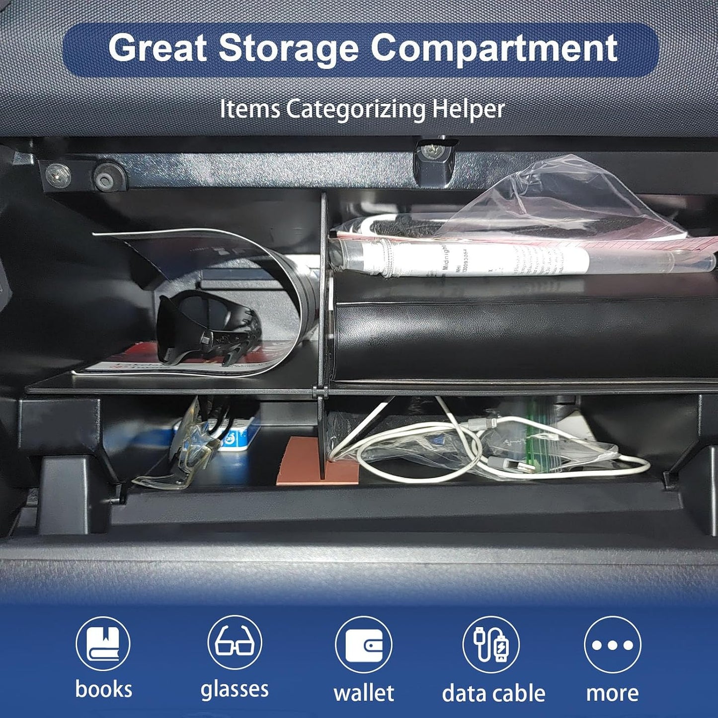 RUNROAD Glove Box Organizer Dividers Compatible with Toyota Tacoma 3rd Gen 2016-2023 Accessories, Insert Glove Compartment Accessories ABS Black Materials Divider Storage Box