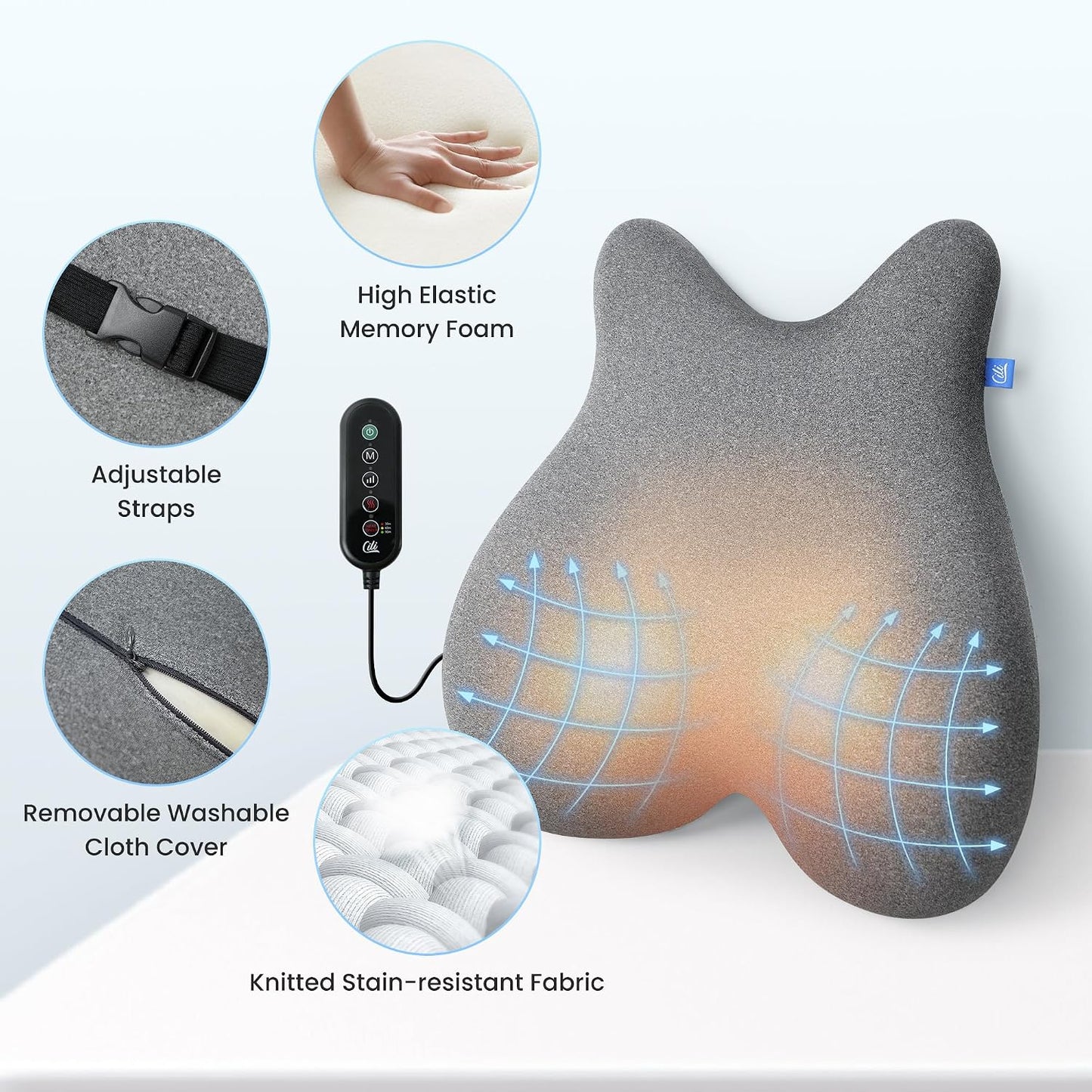 CILI Heated Lumbar Support Pillow for Office Chair, Ergonomic Back Support Cushion with Vibration, Memory Foam Chair Back Massager,Father‘s Day Gift for Dad