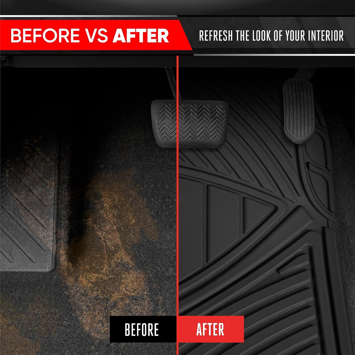 Motor Trend 3 Row Odorless Rubber Floor Mats & Liners for Car SUV Van, Durable Heavy Duty Polymerized Latex Full Interior Protection, Extra-High Ridgeline Design, Black, Model Number: MT-773-801-BK