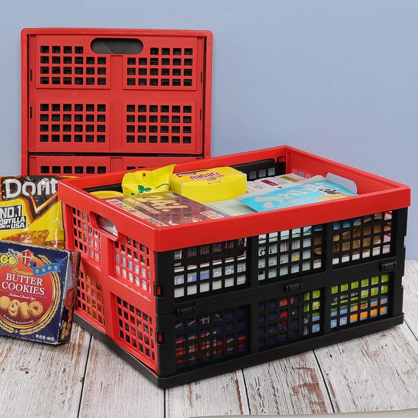 Ramddy 34 Quart Collapsible Storage Crate, Plastic Stackable Crate, 4 Pack | Folding Basket Container Bins